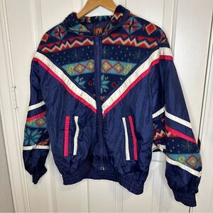 VTG New York Classics Nylon Fleece Striped Mixed Media Windbreaker Sz M Retro